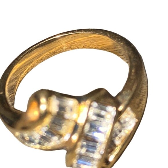 Ring 6 Gold Plated CZ Cubic Zirconia Baguette Women - Picture 5 of 7